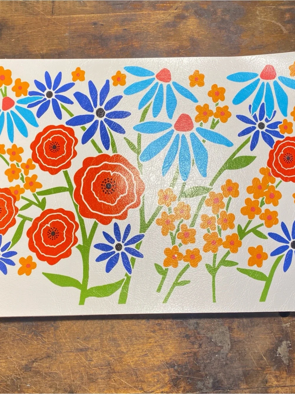Set of 4 Vintage Crate & Barrel Vinyl Placemats Bright Wildflowers 12 x 17 In.